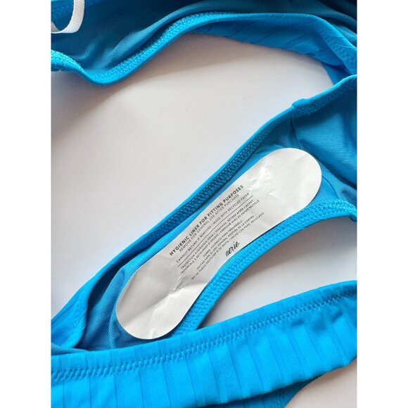 NWT AERIE Elite Blue Ribbed Cut-Out O-Ring Cheeky One Piece Swimsuit, Size M - Picture 8 of 12